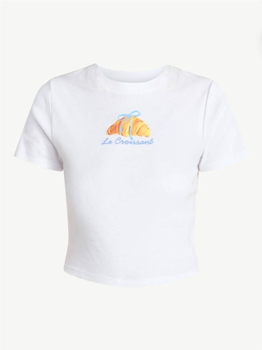 No Boundaries NEW Le Croissant Graphic Crop Crew Tee - Juniors Large 12-14 - Picture 2 of 6